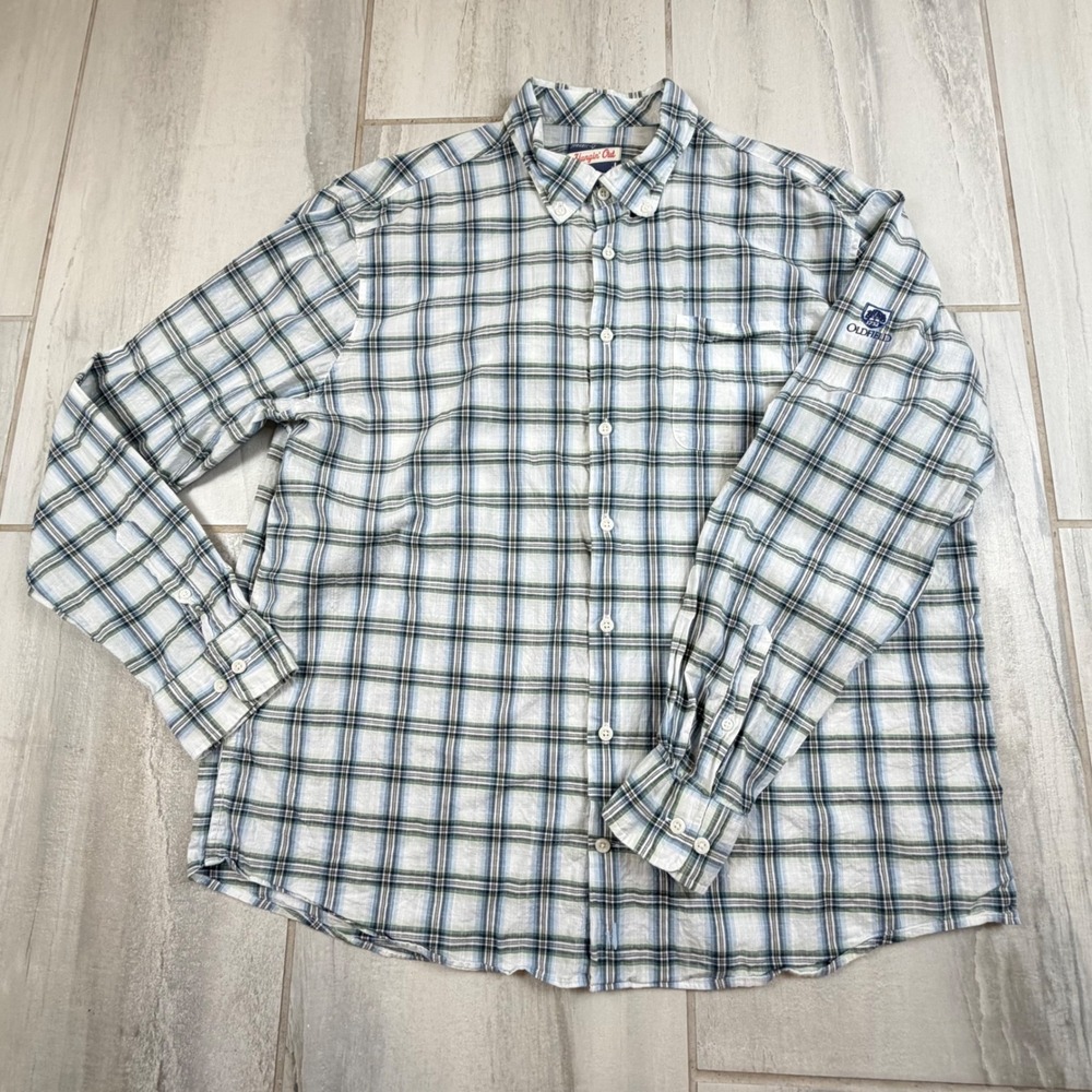 Johnnie-O Hangin Out Mens XL Iguana Green Blue Plaid Cruise Shirt JMWL7650